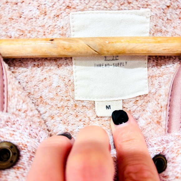 THREAD & SUPPLY Pink Hooded Sweater | Cozy Button Neck Pullover * - Picture 7 of 8